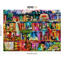 WOODEN CITY Dřevěné puzzle Police s knihami o hledání pokladu 2v1, 1010 dílků EKO