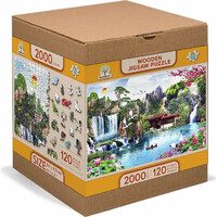 WOODEN CITY Dřevěné puzzle Vodopády v japonské zahradě 2v1, 2000 dílků EKO