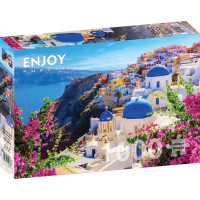 ENJOY Puzzle Santorini s květinami, Řecko 1000 dílků