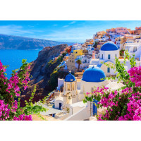 ENJOY Puzzle Santorini s květinami, Řecko 1000 dílků