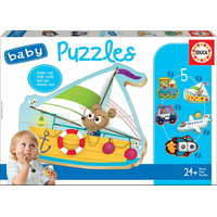 EDUCA Baby puzzle Zvířátka v dopravních prostředcích 5v1 (3-5 dílků)