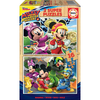EDUCA Dřevěné puzzle Mickey, Minnie a závodníci 2x16 dílků