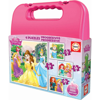 EDUCA Puzzle v kufříku Disney princezny 4v1 (12,16,20,25 dílků)