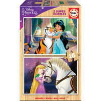 EDUCA Dřevěné puzzle Disney princezny 2x16 dílků