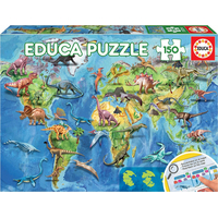 EDUCA Puzzle Mapa světa s dinosaury 150 dílků