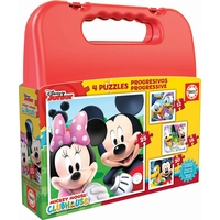 EDUCA Puzzle v kufříku Mickey Mouse a kamarádi 4v1 (12,16,20,25 dílků)