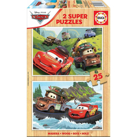 EDUCA Dřevěné puzzle Auta 2x25 dílků