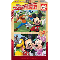 EDUCA Dřevěné puzzle Mickey a přátelé 2x50 dílků