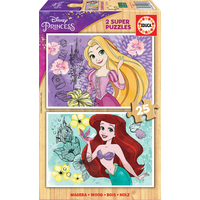 EDUCA Dřevěné puzzle Disney princezny 2x25 dílků