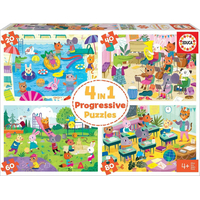 EDUCA Puzzle Den ve škole 4v1 (20,40,60,80 dílků)