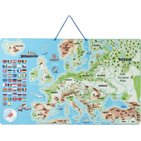 WOODY Magnetická mapa Evropy s obrázky a společenská hra, 3v1 v angličtině