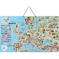 WOODY Magnetická mapa Evropy s obrázky a společenská hra, 3v1 v angličtině