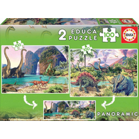 EDUCA Puzzle Panorama Dinosauří svět 2x100 dílků