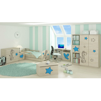 Dětská postel s výřezem ŽIRAFA - modrá 140x70 cm + matrace ZDARMA, dub sonoma, 2x krátká zábrana