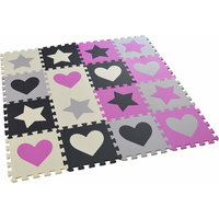 Matadi Pěnové puzzle šedo-růžové Srdce a hvězdy (28x28)