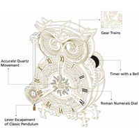 ROBOTIME Rokr 3D dřevěné puzzle Mechanické hodiny Sova 161 dílků