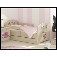 Dětská postel se šuplíkem s výřezem MÉĎA - růžová 140x70 cm + matrace ZDARMA, norská borovice, 2x krátká zábrana