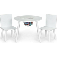 ECOTOYS Dětský kulatý dřevěný stůl se dvěma židličkami bílý