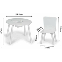 ECOTOYS Dětský kulatý dřevěný stůl se dvěma židličkami bílý