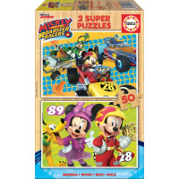 EDUCA Dřevěné puzzle Mickey, Minnie a závodníci 2x50 dílků