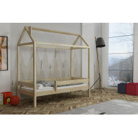 Dětská domečková postel z masivu borovice FUNNY HOUSE s přistýlkou - 200x90 cm - přírodní