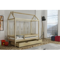 Dětská domečková postel z masivu borovice FUNNY HOUSE s přistýlkou - 200x90 cm - přírodní