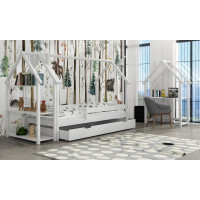 Dětská domečková postel z masivu borovice LUCKY HOUSE s přistýlkou - 200x90 cm - bílá