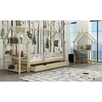 Dětská domečková postel z masivu borovice LUCKY HOUSE s přistýlkou - 200x90 cm - přírodní