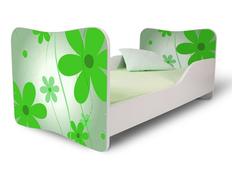 Dětská postel 140x70 cm KVĚTY zelené