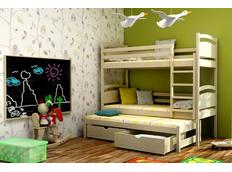 Dětská patrová postel s výsuvnou přistýlkou z MASIVU se šuplíky - PV002