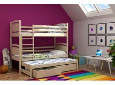 Dětská patrová postel s výsuvnou přistýlkou z MASIVU se šuplíky - PV003