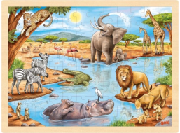 GOKI Dřevěné puzzle Africká savana 96 dílků