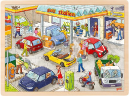GOKI Dřevěné puzzle Čerpací stanice 96 dílků