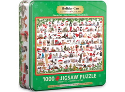 EUROGRAPHICS Puzzle v plechové krabičce Vánoční kočky 1000 dílků