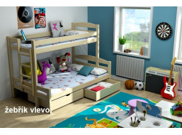 Dětská patrová postel s rozšířeným spodním lůžkem - umístění žebříku VLEVO