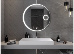 Kulaté zrcadlo MEXEN ELLA 90 cm - s LED podsvícením, zvětšovací lupou a vyhříváním, 9811-090-090-611-00