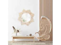 Kulaté zrcadlo s tkaným rámem BOHO 53 cm - bílé