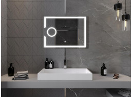 Obdélníkové zrcadlo MEXEN ONYX 80x60 cm - s LED podsvícením, zvětšovací lupou a vyhříváním, 9813-080-060-611-00