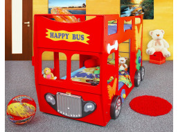 Dětská patrová autopostel HAPPY BUS 190x90 cm - červená s MATRACEMI ZDARMA