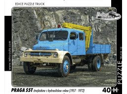 RETRO-AUTA Puzzle TRUCK č.12 Praga S5T dvojkabina s hydraulickou rukou (1957-1972) 40 dílků