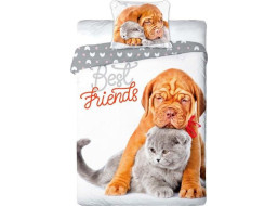 Dětské bavlněné povlečení BEST FRIENDS - Pes a kočka - 140x200 cm