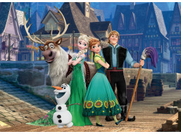 Dětská fototapeta DISNEY - FROZEN - Anna a Elsa ve městě - 155x110 cm