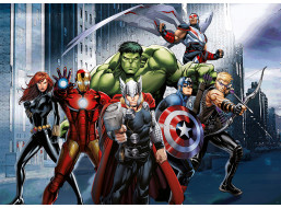 Dětská fototapeta MARVEL - Hrdinové Avengers v ulicích města - 155x110 cm