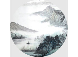 Moderní fototapeta - Horské jezero v mlze - kulatá - 70 cm