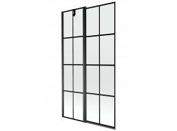 Vanová zástěna MEXEN FLIP 100x150 cm - černá - čiré sklo s černou mřížkou, 894-100-101-70-77