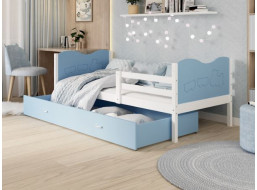 Dětská postel se šuplíkem MAX S - 200x90 cm - modro-bílá - vláček