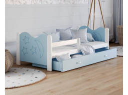 Dětská postel se šuplíkem MIKOLÁŠ - 160x80 cm - modro-bílá - měsíc a hvězdičky