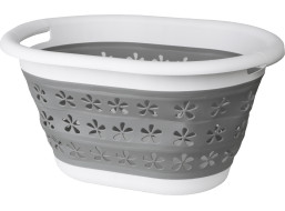Skládací oválný koš na prádlo COMPACT 50 x 37 cm - šedý 25L