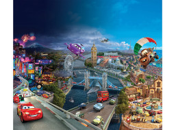 Dětský závěs DISNEY - CARS - kolem celého světa - 180x160 cm