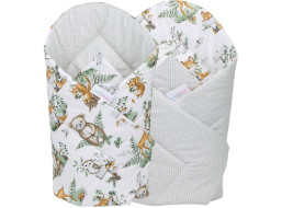 Oboustranná zavinovačka pro miminka 80x80 cm BABYMAM PREMIUM - Zvířátka v lese/tm. šedé tečky na šedé